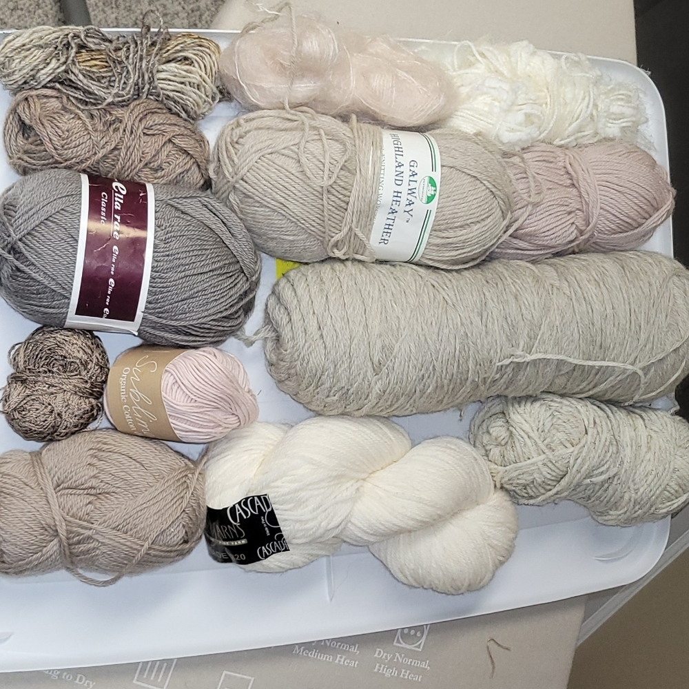 Assorted Wool, Mohair Yarn Bundle in Neutral Tones